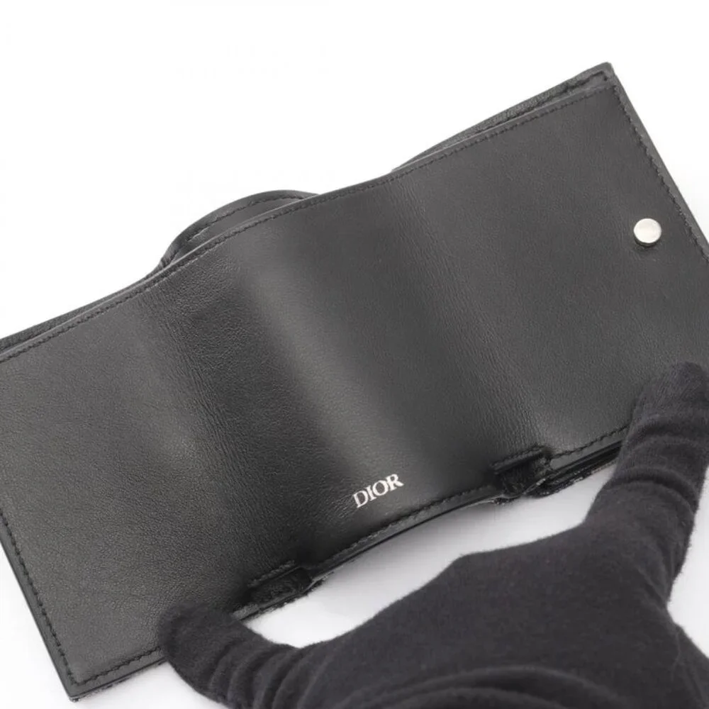 Dior Trifold Wallet White Canvas Black Beige Black Blue